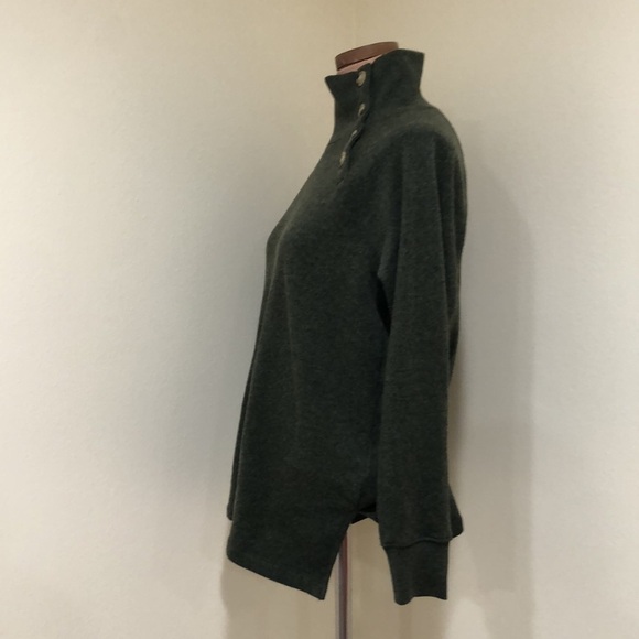 J Crew Wide Button Collar Sweatshirt Size XS Forest Green Cloudspun Fleece - Picture 4 of 11